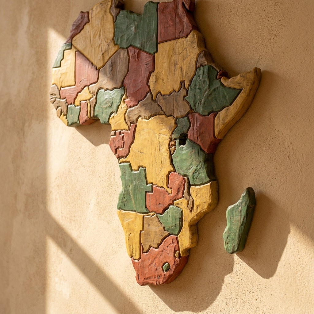 Detail of the carved wooden Africa map